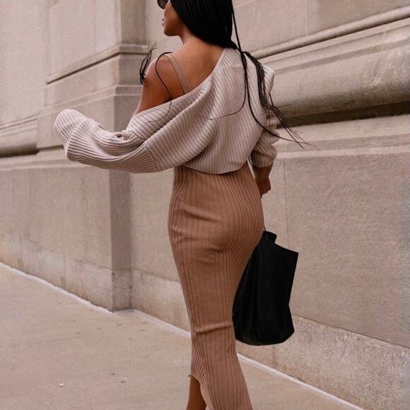 H&M Ribbed Knit Beige Dress New - Picture 2 of 11